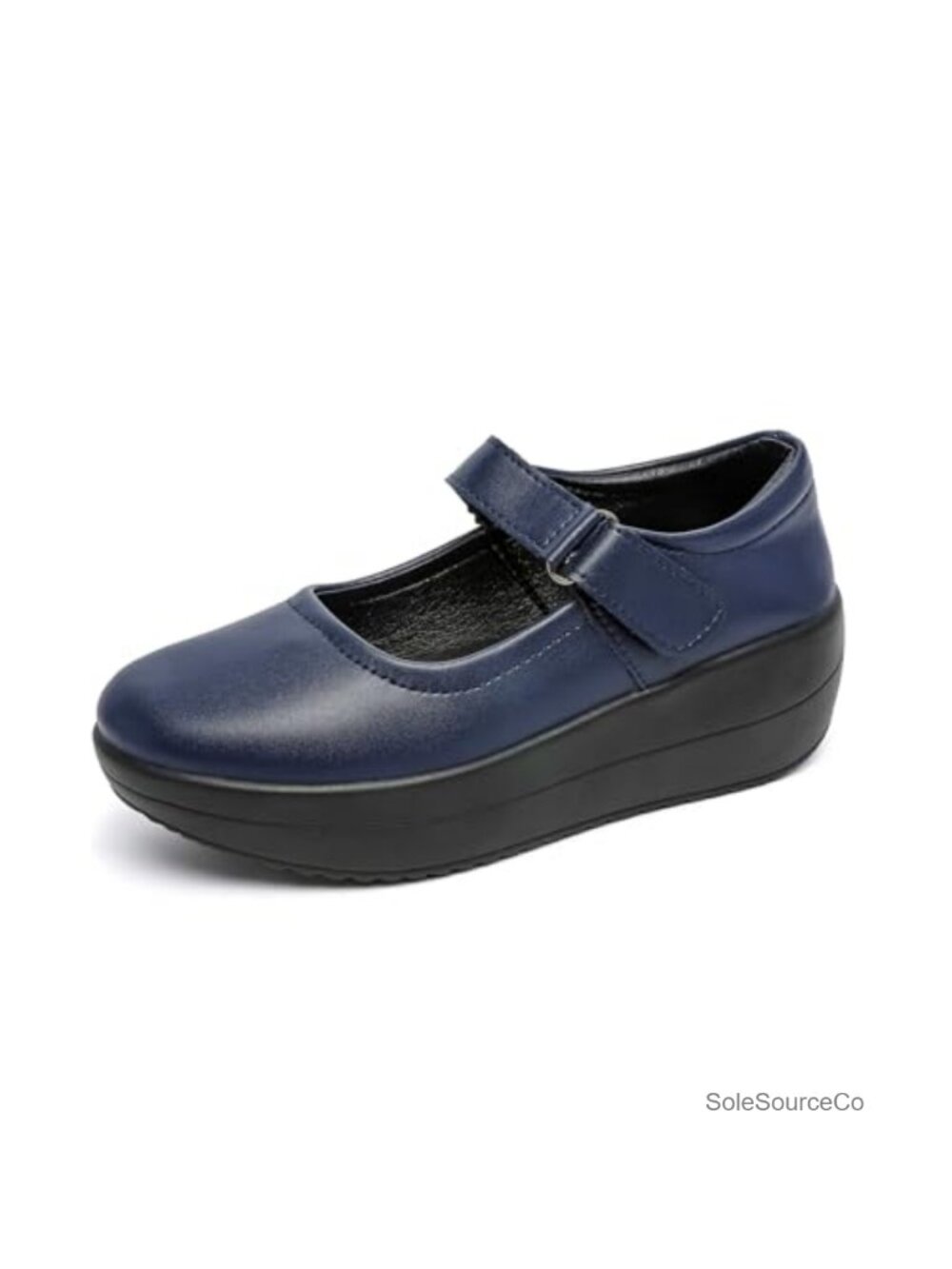 Women's Non-Slip Platform Mary Jane Shoes - Wide Round Toe Ankle Strap Work